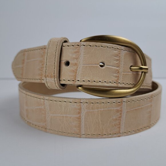 Berge Italian Embossed Tan Creme Belt Eurometal  Size M - Picture 1 of 16